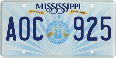 MS license plate AOC925