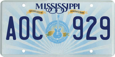 MS license plate AOC929
