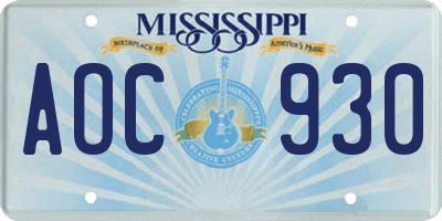 MS license plate AOC930