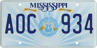MS license plate AOC934