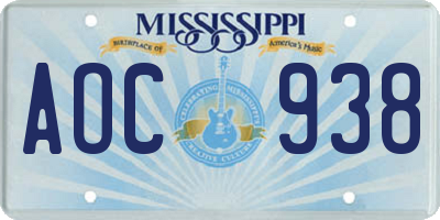 MS license plate AOC938