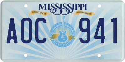 MS license plate AOC941