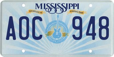 MS license plate AOC948