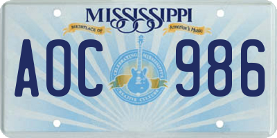 MS license plate AOC986