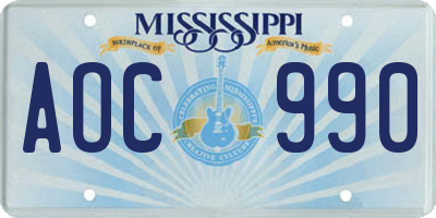 MS license plate AOC990