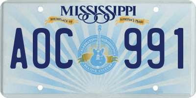 MS license plate AOC991