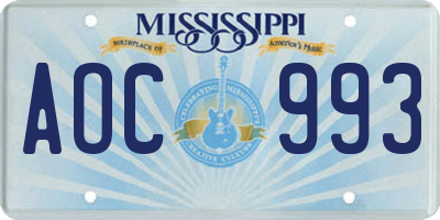 MS license plate AOC993