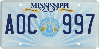 MS license plate AOC997
