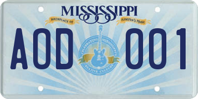 MS license plate AOD001