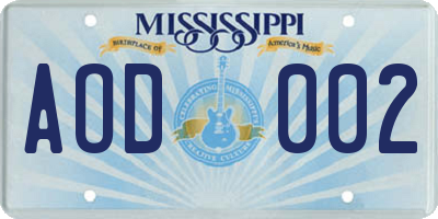 MS license plate AOD002