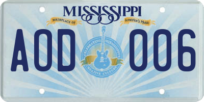 MS license plate AOD006