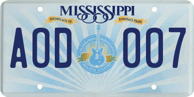 MS license plate AOD007