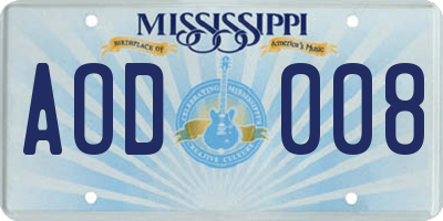 MS license plate AOD008