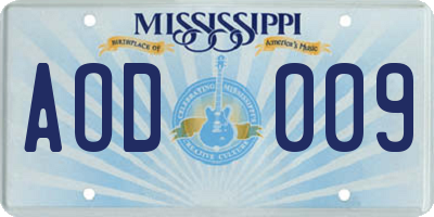 MS license plate AOD009
