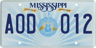 MS license plate AOD012