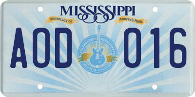 MS license plate AOD016