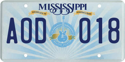 MS license plate AOD018