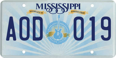 MS license plate AOD019