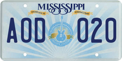 MS license plate AOD020