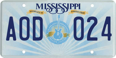 MS license plate AOD024