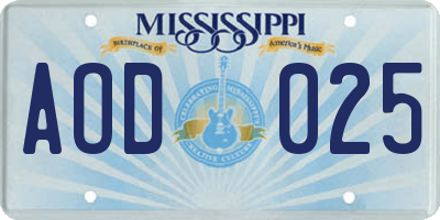 MS license plate AOD025