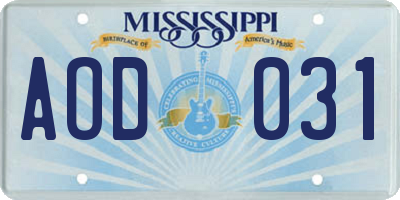 MS license plate AOD031