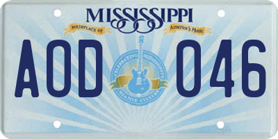 MS license plate AOD046