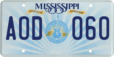 MS license plate AOD060
