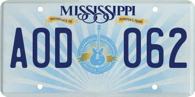 MS license plate AOD062