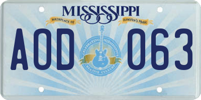 MS license plate AOD063