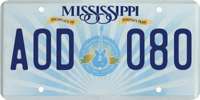 MS license plate AOD080