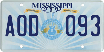 MS license plate AOD093
