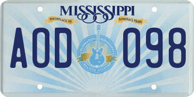 MS license plate AOD098