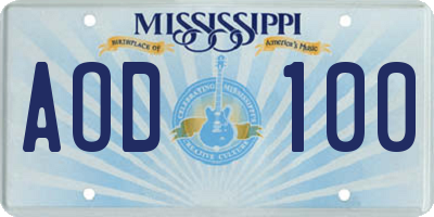 MS license plate AOD100