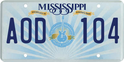 MS license plate AOD104