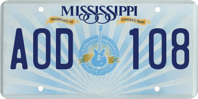 MS license plate AOD108