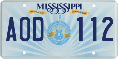MS license plate AOD112