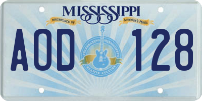 MS license plate AOD128