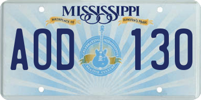 MS license plate AOD130