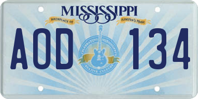 MS license plate AOD134