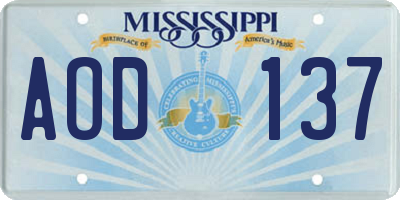 MS license plate AOD137