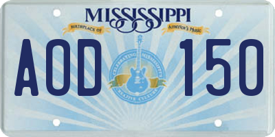 MS license plate AOD150