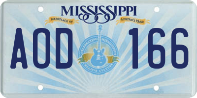 MS license plate AOD166