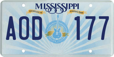 MS license plate AOD177
