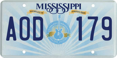 MS license plate AOD179