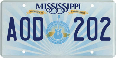 MS license plate AOD202