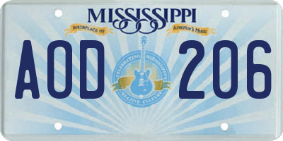MS license plate AOD206