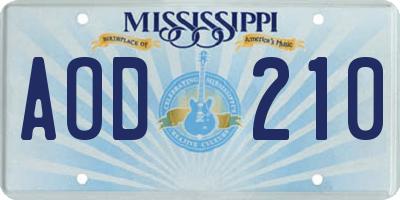 MS license plate AOD210