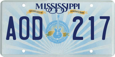 MS license plate AOD217
