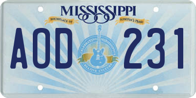 MS license plate AOD231